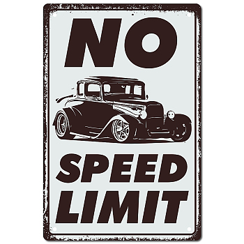 Tinplate Sign Poster, Vertical, for Home Wall Decoration, Rectangle with Word No Speed Limit, Car Pattern, 300x200x0.5mm