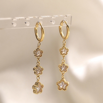 304 Stainless Steel & Cubic Zirconia Hoop Earrings, Star, Golden, Clear, 47x8mm