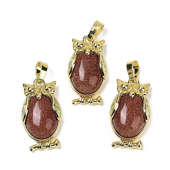 Synthetic Goldstone Pendant, with Brass Findings,  Lead Free & Cadmium Free, Long-Lasting Plated, Owl, 28.5x15.5x7mm, Hole: 5x8mm