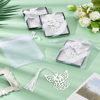 4Pcs 304 Stainless Steel Angel Bookmarks, Hollow Metal Bookmarks, with Polyester Tassel, 4Pcs Organza Gift Bags, Stainless Steel Color, 190mm