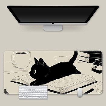 Rubber with Cloth Mouse Pad, Rectangle with Cat Pattern, Black, 800x400mm