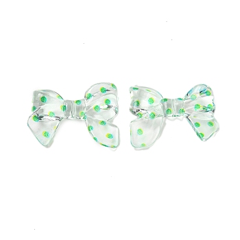 Transparent Printed Acrylic Beads, Bowknot, Lime, 24x32.5x7mm, Hole: 1.5mm