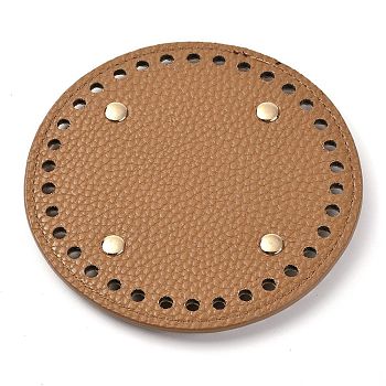 Imitation PU Leather Bottom, Round with Litchi Grain & Alloy Brads, Bag Replacement Accessories, Camel, 12x0.4cm, Hole: 5mm
