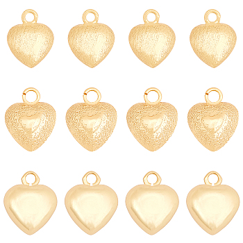 CHGCRAFT 12Pcs 3 Style Brass Charms, Heart, Golden, 12x10x6mm, Hole: 2mm