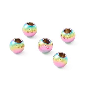 Ion Plating(IP) 202 Stainless Steel Beads, Half Drilled, Round, Rainbow Color, 5x4.5mm, Half Hole: 2mm