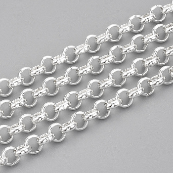 304 Stainless Steel Rolo Chains, Belcher Chain, Unwelded, with Spool, Silver Color Plated, 6x2mm, about 32.8 Feet(10m)/roll