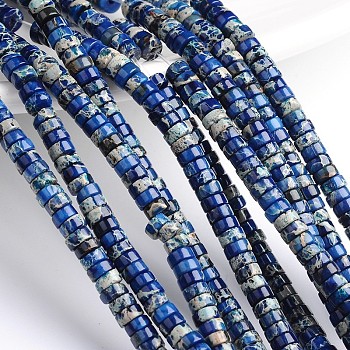 Dyed Natural Imperial Jasper Beads Strands, Heishi Beads, Flat Round/Disc, Blue, 8x3mm, Hole: 1mm, about 120pcs/strand, 16 inch
