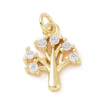 Brass Micro Pave Cubic Zirconia Pendants, with Jump Ring, Tree Charm, Golden, 15x12x3mm, Hole: 2.8mm