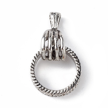 Alloy Pendants, Cadmium Free & Lead Free, Skull with Ring Charm, Antique Silver, 31.5x23x13mm, Hole: 4x5.5mm