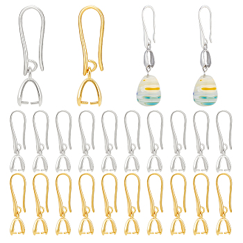 Elite 4 Sets 2 Colors Brass Earring Hooks, with Ice Pick Pinch Bails, Mixed Color, 28mm, Pin: 1mm, 2 sets/color