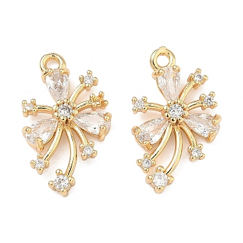 Brass Micro Pave Clear Cubic Zirconia Pendants, Flower Charms, Real 18K Gold Plated, 20.5x12x3.5mm, Hole: 1.6mm