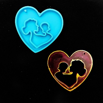 Mother's Day Mother with Baby Silicone Pendant Molds, Keychain Pendnat Molds for UV Resin, Epoxy Resin Jewelry Making, Heart, 61.5x63.5x8mm, Hole: 2.7mm, Inner Diameter: 49x8.5mm