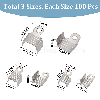300Pcs 3 Size 304 Stainless Steel Folding Crimp Ends(STAS-UN0045-82)-3