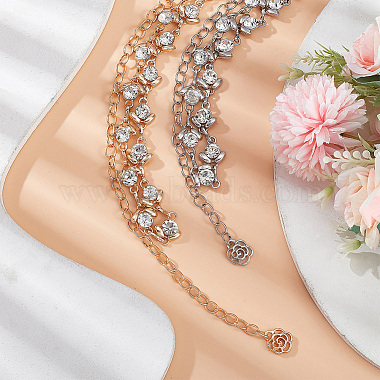 2Pcs 2 Colors Crystal Rhinestone Flower Link Chain Belts(AJEW-CP0005-69)-4