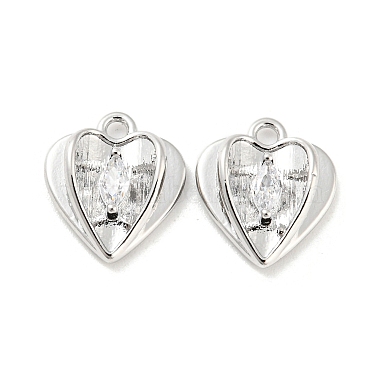 Real Platinum Plated Clear Heart Brass+Glass Charms