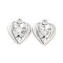 Real Platinum Plated Clear Heart Brass+Glass Charms(X-KK-E090-25P)
