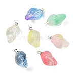 Gradient Color Spray Painted Glass Pendants, Conch Charm, with Platinum Brass Cup Peg Bails, Mixed Color, 19x10.5x10.5mm, Hole: 1.6mm(PALLOY-JF05409)