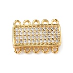 Brass Micro Pave Clear Cubic Zirconia Magnetic Slide Lock Clasps, 5-Strand, 10-Hole, Rectangle, Real 18K Gold Plated, 14x20x6mm, Hole: 1.5mm(KK-Z139-10G)