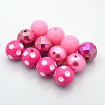 Round Chunky Bubblegum Acrylic Beads, Imitation Pearl & AB Color & Opaque Style, Deep Pink, 20mm, Hole: 2.5mm, 4pcs/set(MACR-X0005-02)