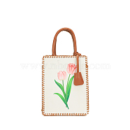 DIY Flower Pattern Tote Bag Making Kits, Including PU Fabric, Bag Handles, Zipper, Ring, Needle and Wire, Snow, 22.5x18x8.5cm(PURS-PW0010-48A)