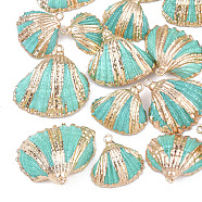 Spray Paint & Electroplate Sea Shell Pendants, with Iron Findings, Light Gold, Turquoise, 18~30x20~30x7~11mm, Hole: 2mm(SSHEL-S262-09C)