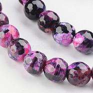 Faceted Round Dyed Natural Fire Crackle Agate Beads Strands, Magenta, 8mm, Hole: 1mm, about 47~49pcs/strand, 14 inch~15 inch(G-D769-8mm-01)