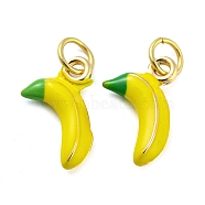 Banana Rack Plating Brass Enamel Charms, with Jump Ring, Long-Lasting Plated, Cadmium Free & Lead Free, Real 18K Gold Plated, Yellow, 13.5x10.5x3mm, Hole: 3.8mm(KK-Q804-02G)