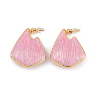 Brass Enamel Stud Earrings, Real 22K Gold Plated, Pearl Pink, 36x11mm(EJEW-Q391-01G-04)