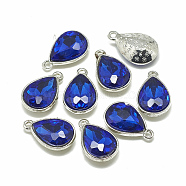 Alloy Glass Charms, Faceted, teardrop, Platinum, Royal Blue, 14.5x9x5mm, Hole: 1.5mm(PALLOY-T028-7x10mm-11)