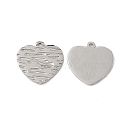 201 Stainless Steel Charms, Textured, Heart Charm, Stainless Steel Color, 12x12x0.5mm, Hole: 1mm(STAS-J401-VC729)