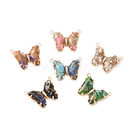Brass with K9 Glass Pendants, Imitation Gemstone, Golden Butterfly Charms, Mixed Color, 17x22.5x3mm, Hole: 1.3mm(KK-B071-01G)