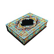 DIY Diamond Painting Storage Box with Mirror, Detachable Mandala Flower Pattern Decorative Wooden Box, Rectangle, Colorful, 200x150x45mm(PW-WG24450-01)