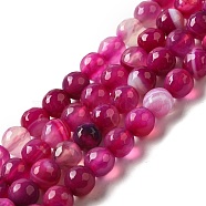 Natural Striped Agate/Banded Agate Beads, Dyed, Faceted, Round, Fuchsia, Size: about 8mm in diameter, hole: 1mm, 43pcs/strand, 15.5 inch(AGAT-8D-2)