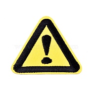 Computerized Embroidery Cloth Iron on/Sew on Patches, Costume Accessories, Triangle with Warning Sign, Warning Danger, Yellow, 50.5x45.5x1.3mm(DIY-M006-12K)