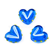 Transparent Handmade Bumpy Lampwork Beads Strands, Heart, Blue, 14.5~15.5x17~18x6.5~7.5mm, Hole: 1.5mm, about 35pcs/strand, 19.49 inch(49.5cm)(LAMP-T017-20-A01)