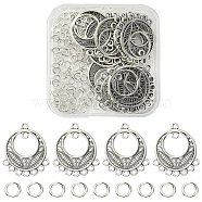 20Pcs Tibetan Style Alloy Chandelier Component Links, Flat Round, with 100Pcs Jump Rings, Antique Silver, Link: 26x22.5x1.5mm, Hole: 1.6mm(FIND-YW0003-26)