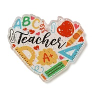 Teachers's Day Acrylic Pendants, Heart, 37x41.5x2mm, Hole: 1.6mm(OACR-O007-03C)