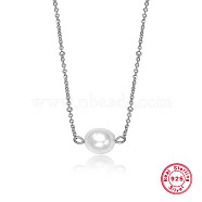 925 Sterling Silver Pearl Pendants Necklaces, Satellite Chains Necklaces, Platinum, 15.75 inch(40cm)(PT5886-1)