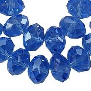 Glass Beads Strands, Pearl Luster Plated, Crystal Suncatcher, Faceted Rondelle, Royal Blue, 8x6mm, Hole: 1mm, about 68~70pcs/strand, 15 inch(X-GR8MMY-24L)