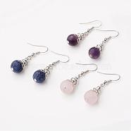 Tibetan Style Alloy Dangle Earrings, with Natural Gemstone and Brass Earring Hooks, 40mm, Pin: 0.7mm(EJEW-JE02085)