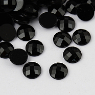 Taiwan Acrylic Rhinestone Cabochons, Flat Back and Faceted, Half Round/Dome, Black, 20x6mm(ACRT-M005-20mm-01)