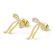 Brass Stud Earrings, with Clear Cubic Zirconia for Women, Bowknot, Real 18K Gold Plated, 14.5x11.5mm(EJEW-D109-02G)
