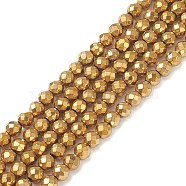 Non-Magnetic Synthetic Hematite Beads Strands, Vacuum Plating, Faceted, Round, Golden Plated, 6mm, Hole: 1mm, about 37~38pcs/strand, 7.9 inch(G-Q663-1)