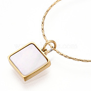 Shell Square Pendant Necklaces, 304 Stainless Steel Box Chain Necklaces, Real 14K Gold Plated, 16.54 inch(42cm)(NJEW-P296-01G-A)