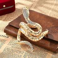 Snake Alloy Open Cuff Bangles for Women, with Rhinestone, Golden, Inner Diameter: 2-1/4x1-7/8 inch(5.8x4.8cm)(BJEW-A027-02G)