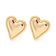Rack Plating Brass Stud Earring Findings, with Vertical Loops, Heart, Real 18K Gold Plated, 14x13mm, Hole: 3mm, Pin: 0.8mm(KK-M261-51G)