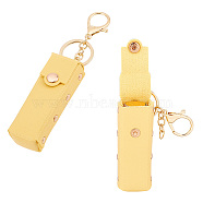 PU Leather Lipstick Storage Bags, Portable Lip Balm Organizer Holder for Women Ladies, with Light Gold Tone Alloy Keychain, Rectangle, Yellow, 9x3.2x2.9cm(AJEW-WH0270-45C)