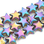Electroplate Non-magnetic Synthetic Hematite Beads Strands, Star, Multi-color Plated, 7~8x7~8x3~3.5mm, Hole: 1mm, about 65pcs/strand, 16.14 inch(G-N0321-08D)