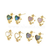 Shell Heart Stud Earrings, with Ion Plating(IP) Golden Plated Brass Findings, 925 Sterling Silver Pin, Golden, Mixed Color, 20.5x12mm(EJEW-K287-01G-B)