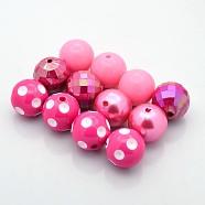Round Chunky Bubblegum Acrylic Beads, Imitation Pearl & AB Color & Opaque Style, Deep Pink, 20mm, Hole: 2.5mm, 4pcs/set(MACR-X0005-02)